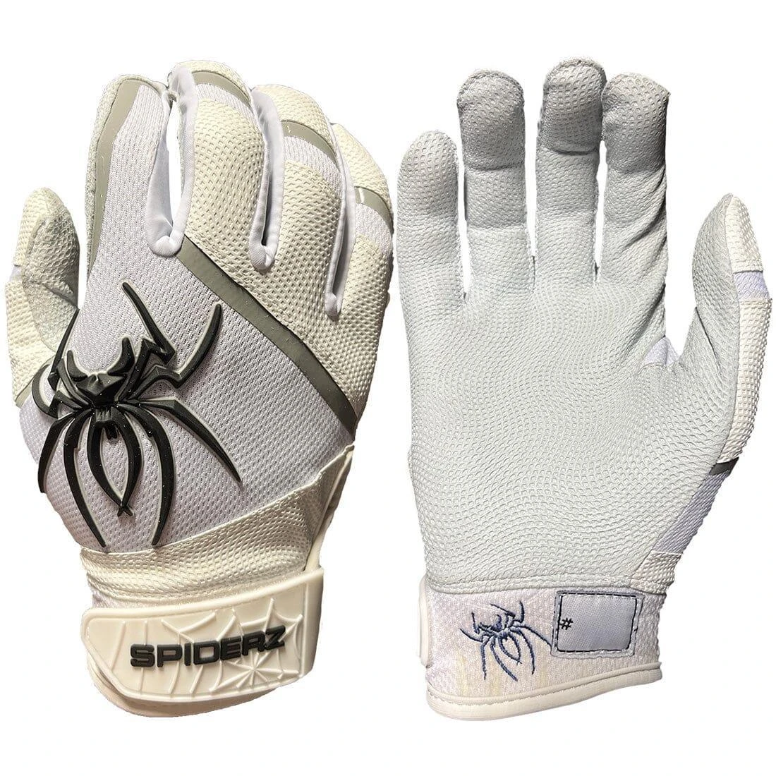 2023 Spiderz Pro Model Batting Gloves: White/Black/Silver 1 2023 Spiderz Pro Model Batting Gloves: White/Black/Silver