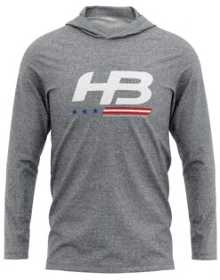 Headbanger Sports Exclusive Ultra Lightweight Long Sleeve Hoodies: Stars & Bars -EASTON Shop GreyHeather