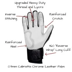 Bruce Bolt PREMIUM PRO Chrome Series Long Cuff Batting Gloves: Black -EASTON Shop LC CHRB PALM CALLOUTS