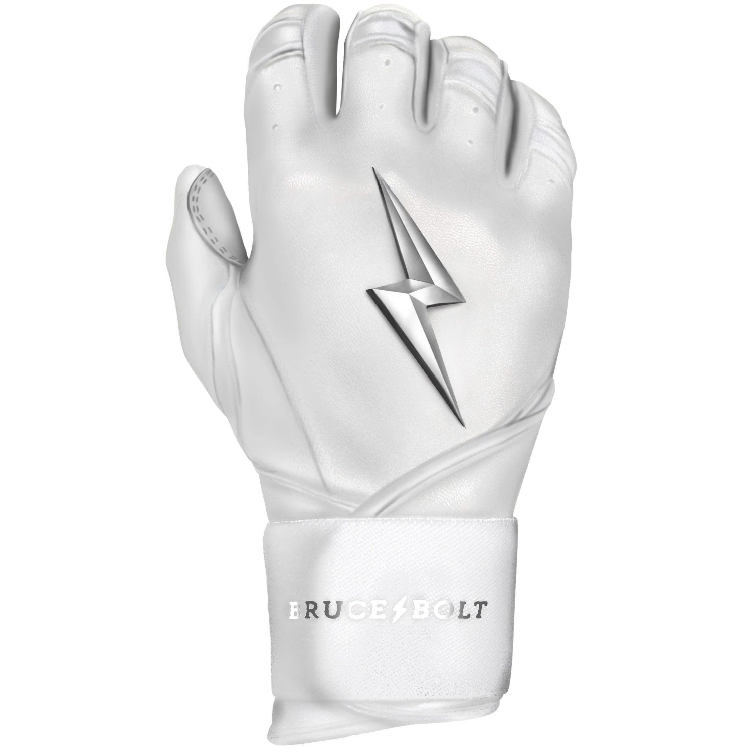 Bruce Bolt PREMIUM PRO Chrome Series Long Cuff Batting Gloves: White 7 Bruce Bolt PREMIUM PRO Chrome Series Long Cuff Batting Gloves: White - Image 7
