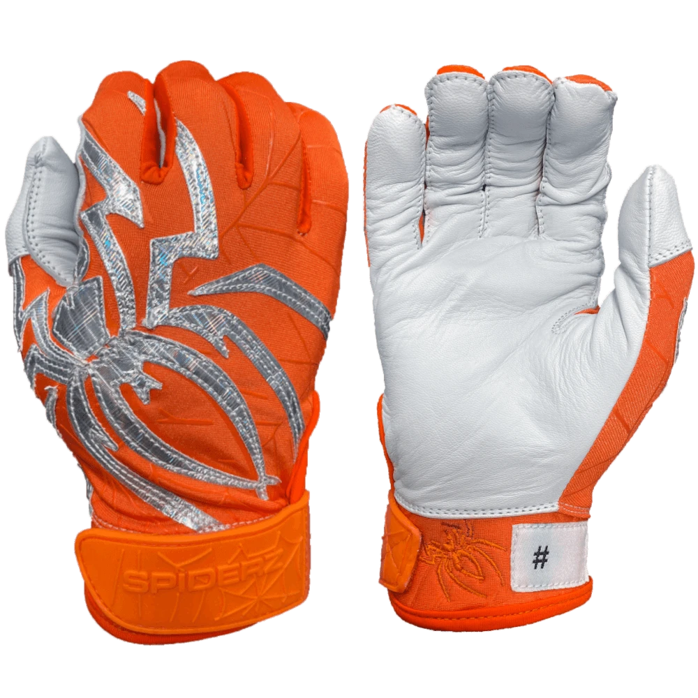 2022 Spiderz PRIZM Batting Gloves: Orange/Silver 1 2022 Spiderz PRIZM Batting Gloves: Orange/Silver