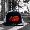 Headbanger Sports I8501 Cap America Flexfit Performance Trucker Mesh Back Hat: Black / White / Sunset